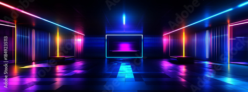 abstract background with neon light squares and empty space for text