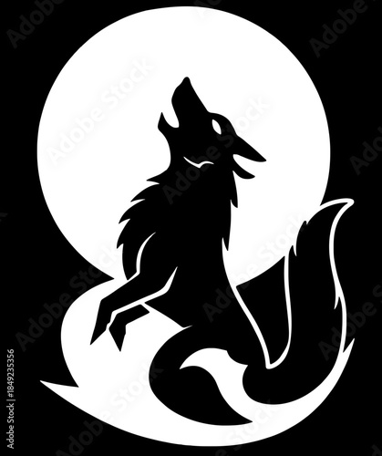 Wolf howling at the moon silhouette vector illustration