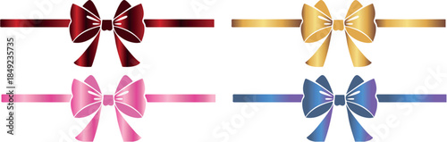 set of decorative frames with multi-colored bows and multi-colored ribbons on both sides, for holiday designs, invitations, flyers or decorative frames