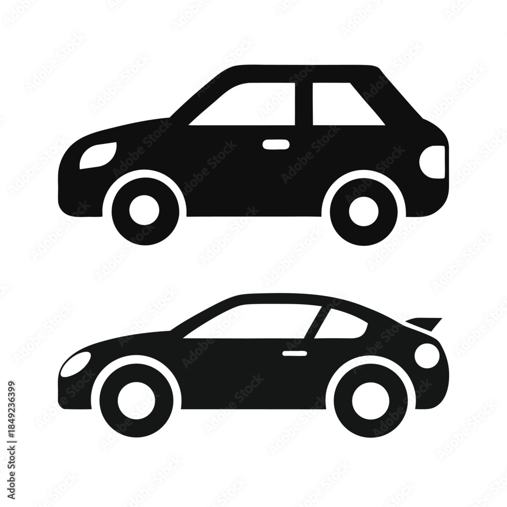 Fototapeta premium Black silhouettes of two distinct types of automobiles: an suv and a sports car