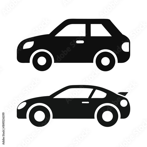 Black silhouettes of two distinct types of automobiles: an suv and a sports car