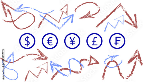 Exchange rate chart graphics, financial candlestick icons