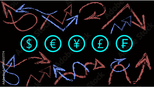 Exchange rate chart graphics, financial candlestick icons