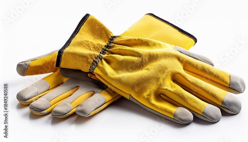 Yellow work gloves with grey palm patches