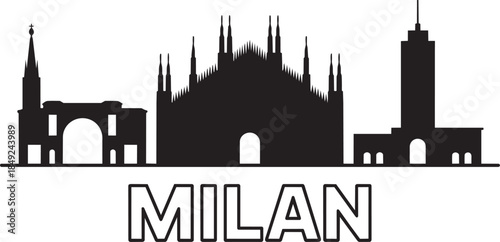 Milan skyline silhouette cityscape with duomo cathedral and galleria monument landmark illustration