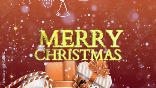 Merry Christmas text with glittering particles. Winter holiday 4k video background.