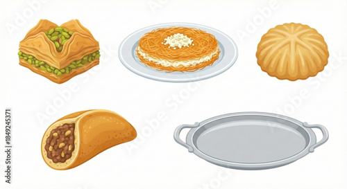 A delightful assortment of sweet pastries and a serving tray, perfect for culinary and dessert-themed content
