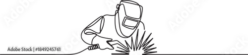 One continuous line drawing of a welder using welding machine in the construction project. one line Art icon drawing