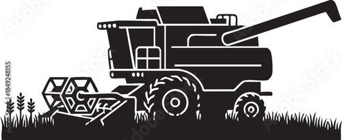 Combine Harvester Machine Agricultural Harvesting Equipment Silhouettes isolated on white background