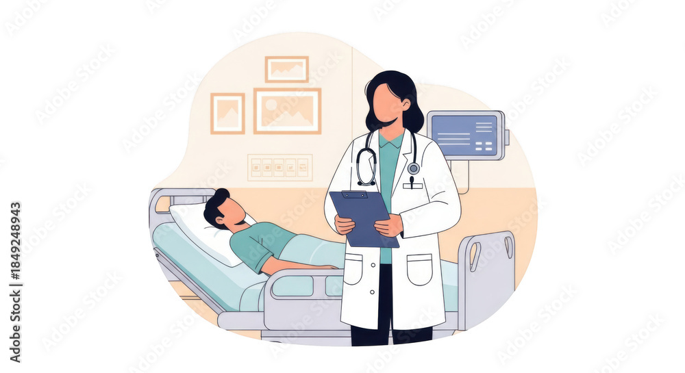 Fototapeta premium Doctor and patient in hospital room isolated on transparent background