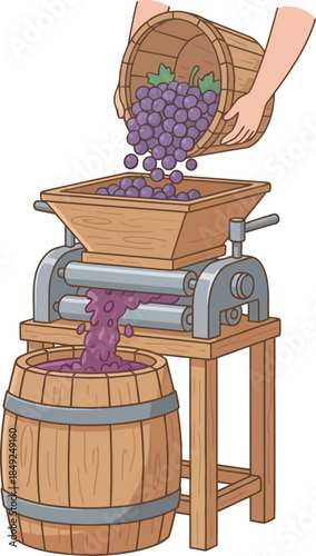 Grape Crushing for Wine Production.
