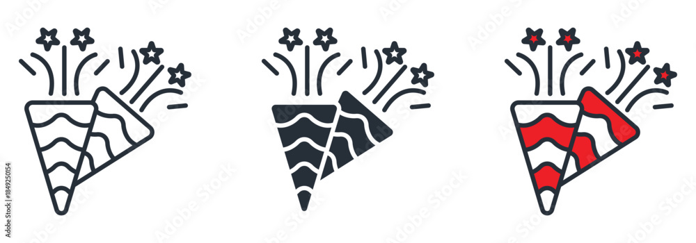 Fototapeta premium Party popper icon set with stars and confetti for celebration and festive occasions