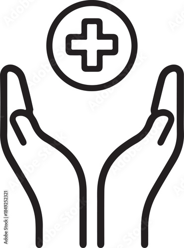 Hand Holding Medical Cross Icon - Healthcare Service & Support Concept
