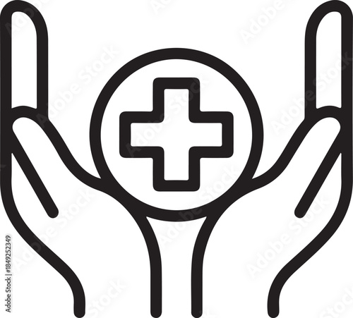 Medical Care Support Hand Holding Plus Sign for Health and Well being Services Concept Design
