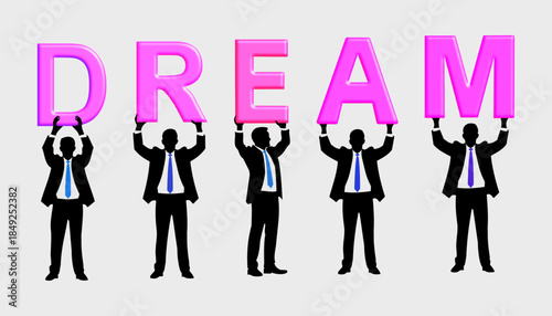 Silhouetted figures holding the word DREAM in pink, symbolizing aspiration and vision