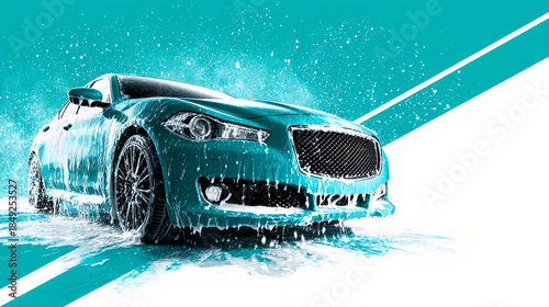 self service car wash with water splash promotional banner