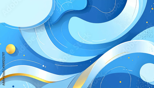 Abstract swirling design in shades of blue with accents of gold, creating a watery, flowing effect