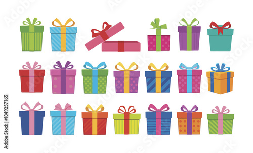 Colorful gift boxes set for birthday Christmas and celebration design, Vector illustration.
