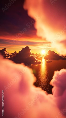 Dramatic sunset sky with clouds illuminated by golden sunlight for atmospheric backgrounds
