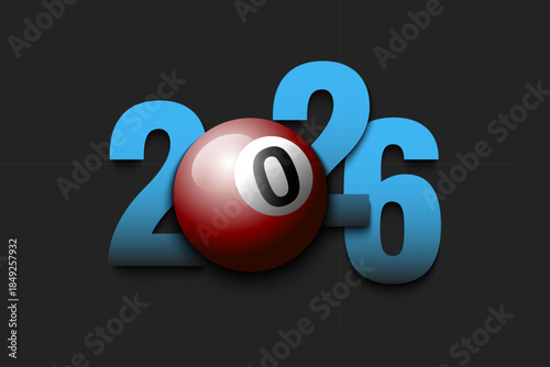 New Year numbers 2026 and billiard ball on an isolated background. Creative design pattern for greeting card, banner, poster, flyer, party invitation, calendar. Vector illustration
