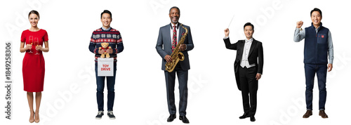 Smiling diverse professionals celebrating holidays, isolated on transparent background. Perfect for festive campaigns, corporate events, charity drives, and seasonal promotions.