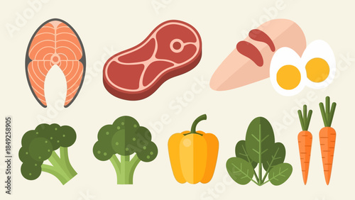 Healthy collection of fresh cartoon vegetables including tomato, pepper, and carrot in a vector illustration set isolated on white background