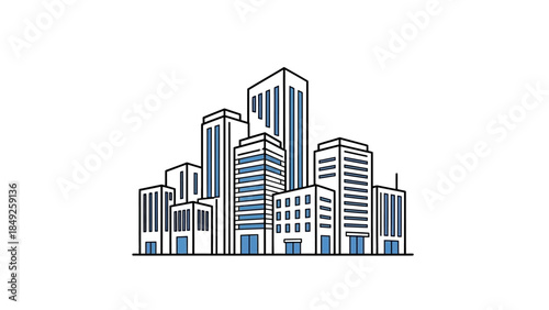 Urban city skyline with modern buildings and skyscrapers illustration