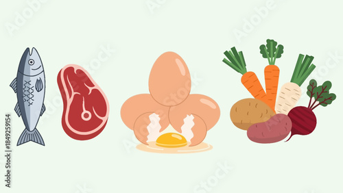 Cartoon rabbit holding a carrot with fresh vegetables illustration