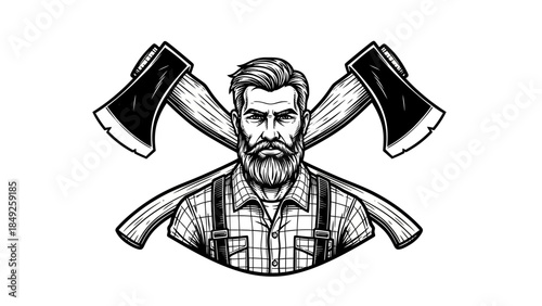 Black and white cartoon portrait of a man holding a sword vector illustration