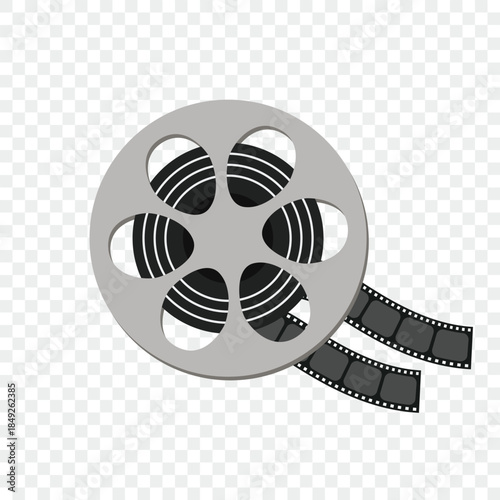 Film reel illustration, classic cinema and movie production symbol isolated on transparent background