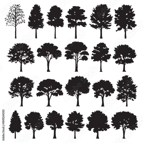 Tree silhouettes collection isolated on transparent background