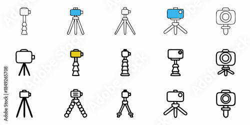 Camera Icons Set, Various Tripod Styles and Colors for Photography and Videography Needs