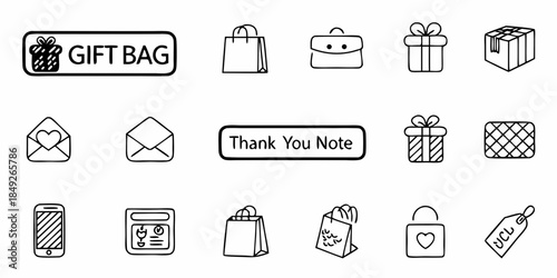 Gift Bag Icons and Symbols for Shopping, Gifting, and Packaging