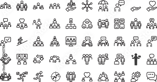 Community Teamwork and People Collaboration Line Icon Set for Social and Business , support,  people,
