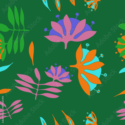 Seamless  colored branch, flower. Hand drawn.