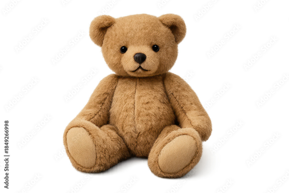Fototapeta premium Fluffy teddy bear sitting on a transparent background illustration.