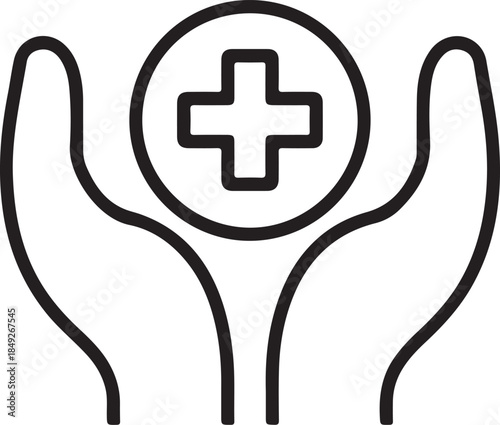 Healthcare support glyph icon with hands holding a heart and medical cross for health insurance and patient care charity and life protection vector
