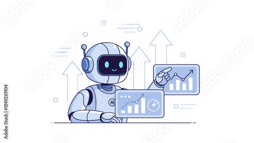 Ai robot analyzing data with graphs and charts in a futuristic digital environment