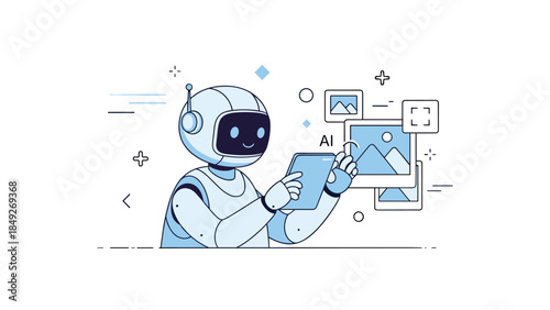 Ai robot interacting with digital tablet for image analysis