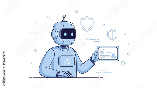 Ai robot holding diploma certificate in futuristic technology concept illustration