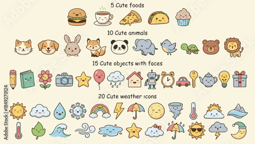 Cute cartoon animal alphabet and number vector set for kids