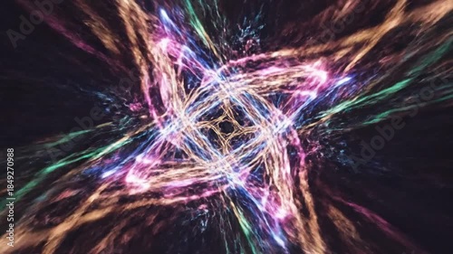 Abstract illustration of colorful lines intersecting against a dark backdrop in digital artwork