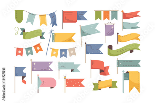 Collection of colorful decorative flags and banners on white background Keywords: flag, banner. Vector illustration.