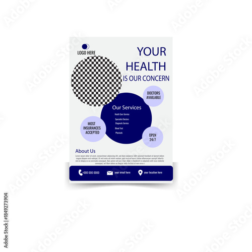 Modern Blue Medical Flyer Template for Healthcare Services with Circle Design and Photo Placeholder