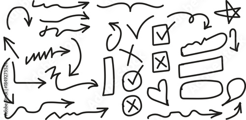 Hand drawn doodle shapes for graffiti street art poster design. Hand drawn thick heart and star symbols