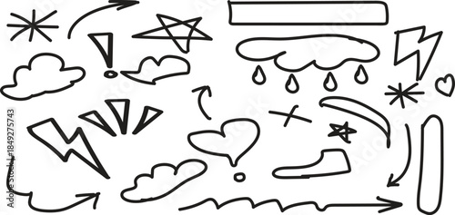 Hand drawn doodle shapes for graffiti street art poster design. Hand drawn thick heart and star symbols