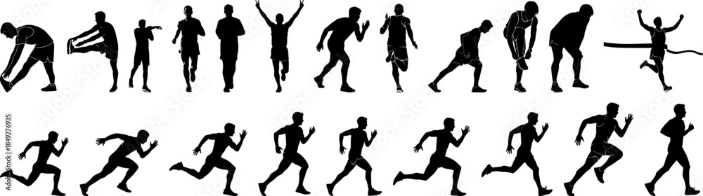 Obraz premium Minimalist Silhouette Collection of Athletes Runners Training and Competing Illustrations