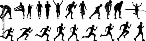 Minimalist Silhouette Collection of Athletes Runners Training and Competing Illustrations