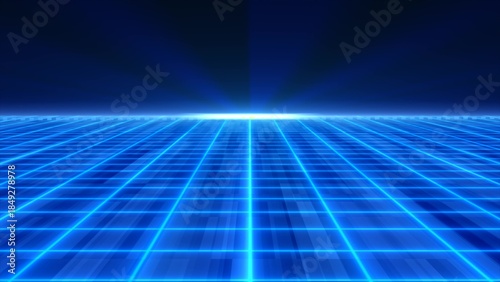 Foto Abstract blue glowing neon laser grid futuristic high tech with energy lines on