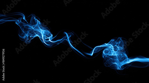 bstract elegant blue smoke wave with glowing curves isolated on black background, smooth energy flow 4K